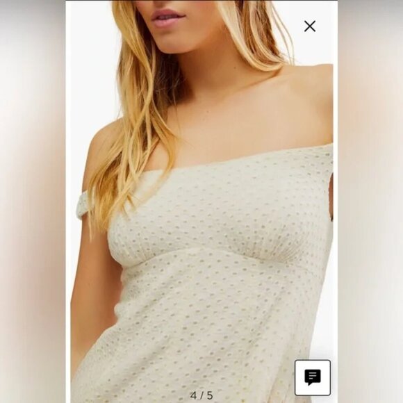 NEW FREE PEOPLE Women's Mini Dress Berry Kiss Embroidery Off Shoulder XS Ivory - Picture 2 of 10